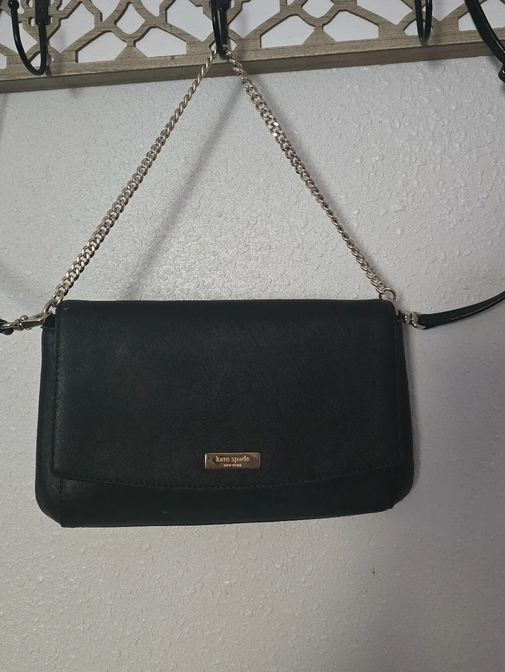 kate spade Black Leather Crossbody with Chain Accent